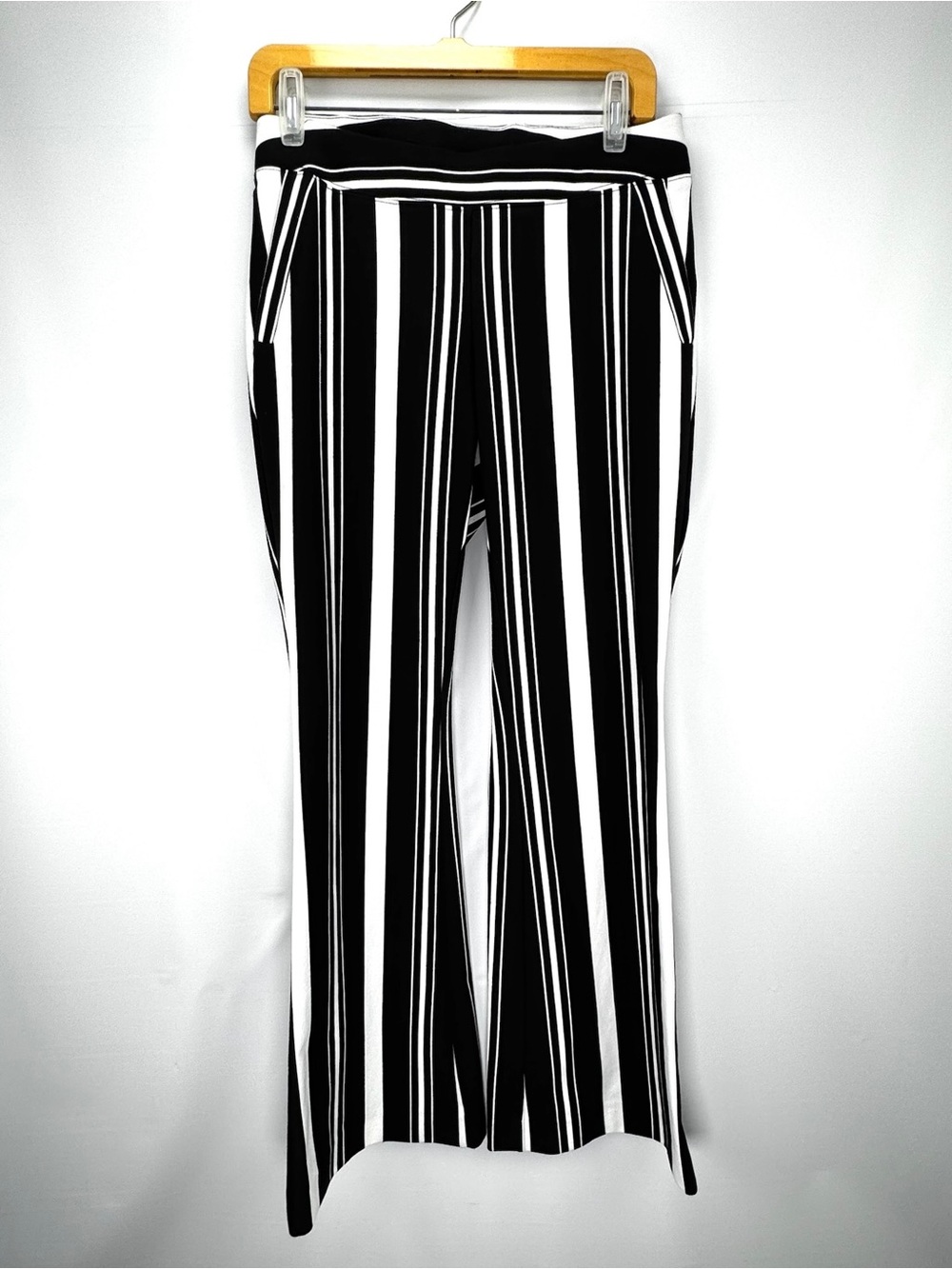 Black & White Vertical Stripe Wide-Leg Knit Dress Pants